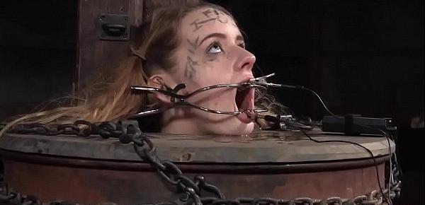  Teen sub dominated with open mouth gags